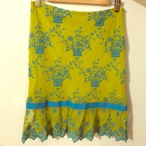 Betsey Johnson lime green & turquoise eyelet skirt